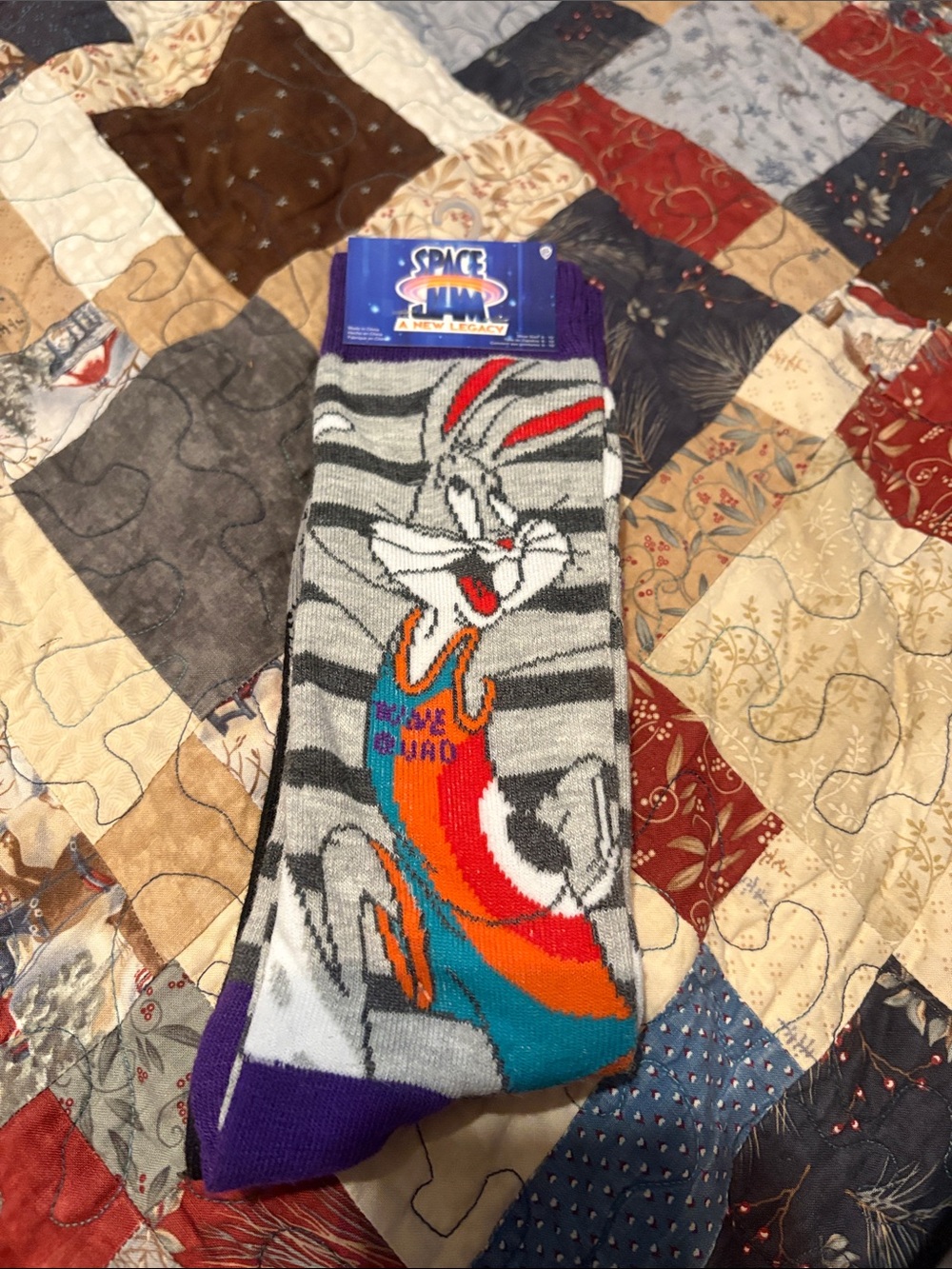 Space Jam Bugs Bunny Crew Socks - Gray & Purple